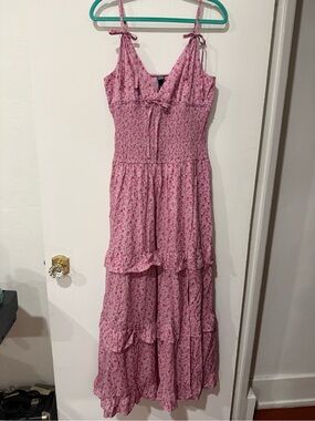 wild fable Pink Floral Tie-Front Tiered Maxi Dress
